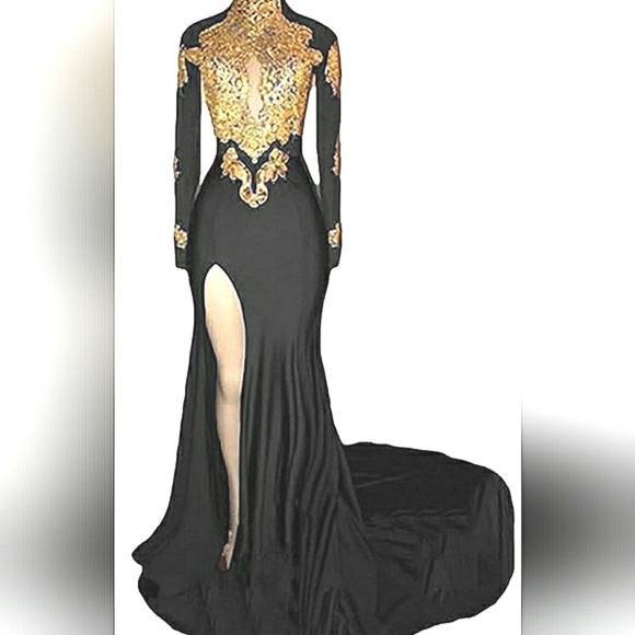Black Gold Medium Sequin Side Slit Sparkling Bling Appliqués Castlecore - Picture 1 of 8